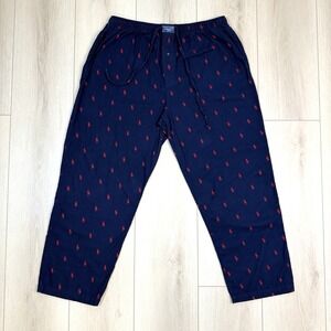 Polo Ralph Lauren Mens Lounge Pant XL Navy Red Pony Logo Cotton Drawstring Sleep